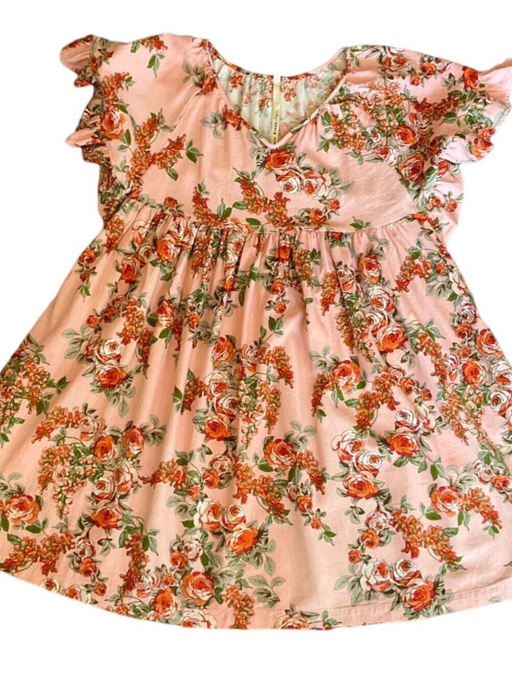 Uncle Frank Baby Doll Dress Linen Bl Floral Ruffles Flowy Sundress Pink Made USA - Picture 2 of 15
